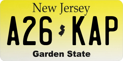 NJ license plate A26KAP