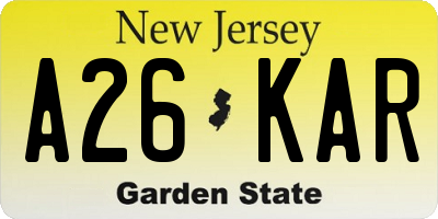 NJ license plate A26KAR