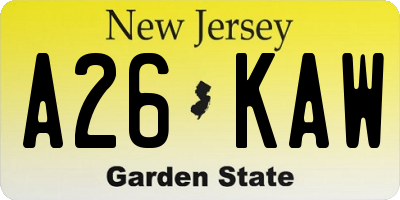 NJ license plate A26KAW