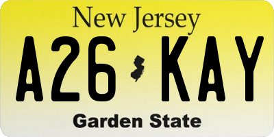 NJ license plate A26KAY