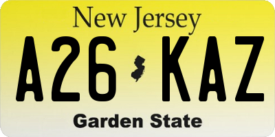NJ license plate A26KAZ