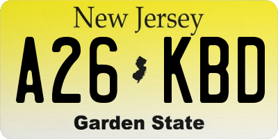 NJ license plate A26KBD