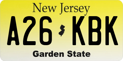 NJ license plate A26KBK