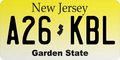 NJ license plate A26KBL