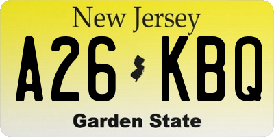 NJ license plate A26KBQ