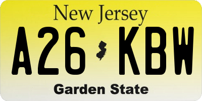 NJ license plate A26KBW
