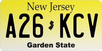 NJ license plate A26KCV