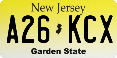 NJ license plate A26KCX
