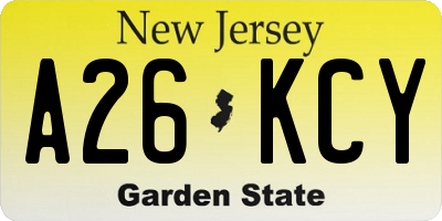 NJ license plate A26KCY
