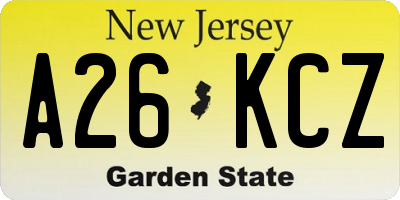 NJ license plate A26KCZ