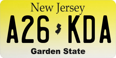 NJ license plate A26KDA