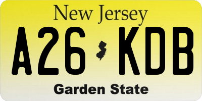 NJ license plate A26KDB