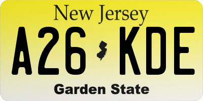 NJ license plate A26KDE