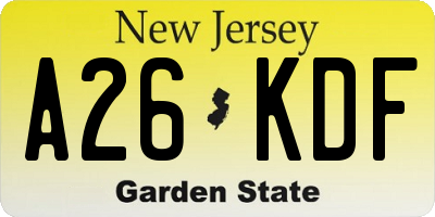 NJ license plate A26KDF