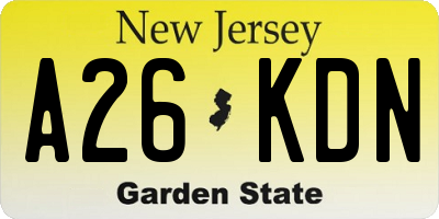 NJ license plate A26KDN