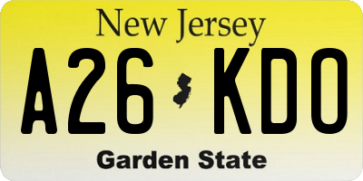 NJ license plate A26KDO