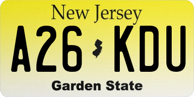 NJ license plate A26KDU