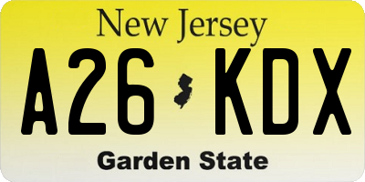 NJ license plate A26KDX