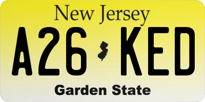 NJ license plate A26KED
