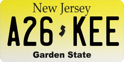 NJ license plate A26KEE