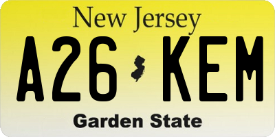 NJ license plate A26KEM