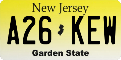 NJ license plate A26KEW
