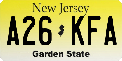 NJ license plate A26KFA