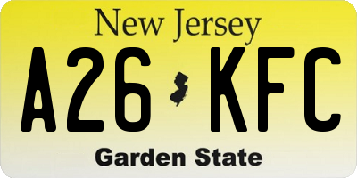 NJ license plate A26KFC