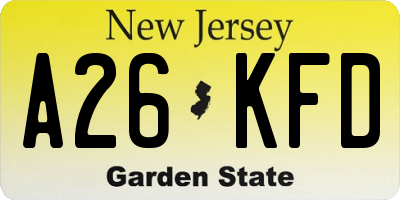 NJ license plate A26KFD