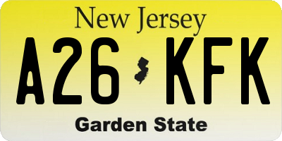 NJ license plate A26KFK