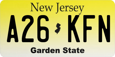 NJ license plate A26KFN
