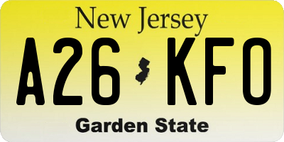 NJ license plate A26KFO