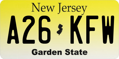 NJ license plate A26KFW