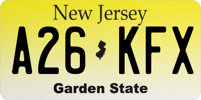 NJ license plate A26KFX