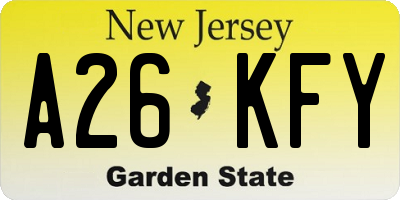 NJ license plate A26KFY