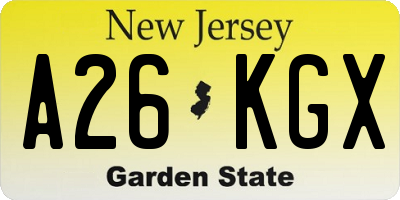 NJ license plate A26KGX