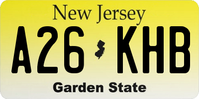 NJ license plate A26KHB