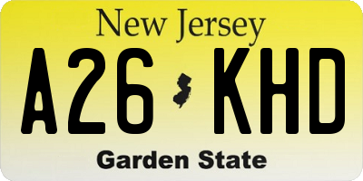 NJ license plate A26KHD