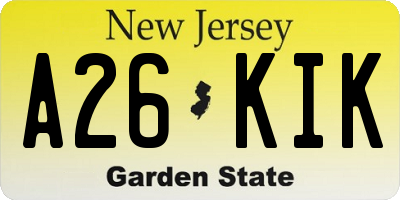 NJ license plate A26KIK
