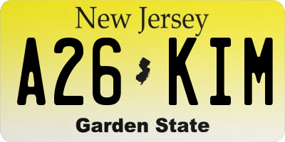 NJ license plate A26KIM