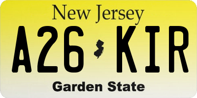 NJ license plate A26KIR