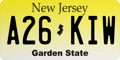 NJ license plate A26KIW