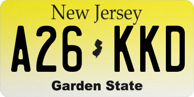 NJ license plate A26KKD