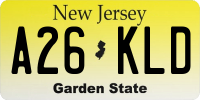 NJ license plate A26KLD