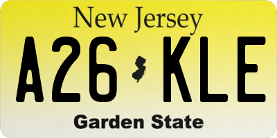 NJ license plate A26KLE