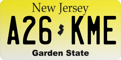 NJ license plate A26KME