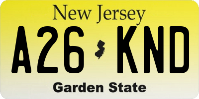 NJ license plate A26KND