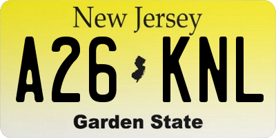 NJ license plate A26KNL