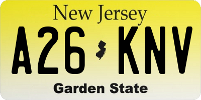 NJ license plate A26KNV