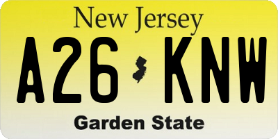 NJ license plate A26KNW